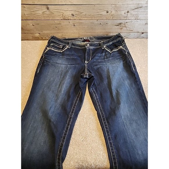 Ariat  Mid Rise Boot Jeans Women’s 34L Flair Heavy Stitch Studed Stretch Ruby - Picture 2 of 16